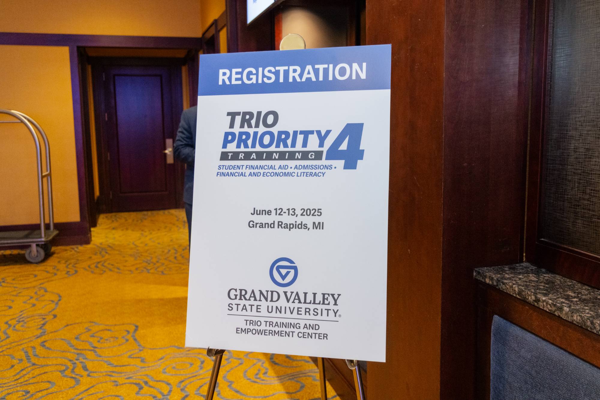 Sign that reads "TRIO Priority 4 Training Grand Rapids Michigan"